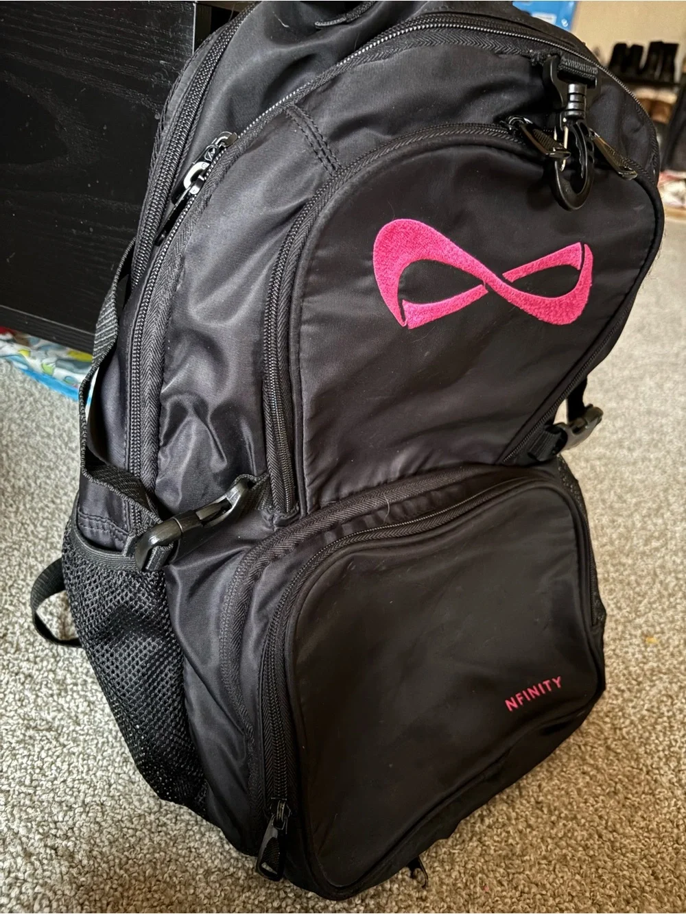 NFINITY Black Backpack with Hot Pink Infinity Logo